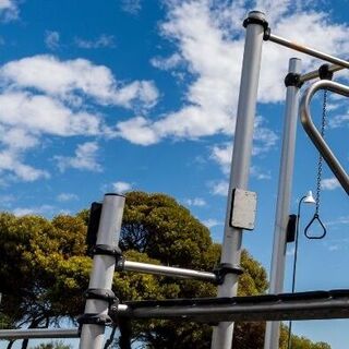 a metal and metal playground equipment