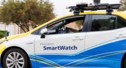 a car with a blue and white vehicle