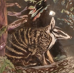 Lino print painting of a numbat