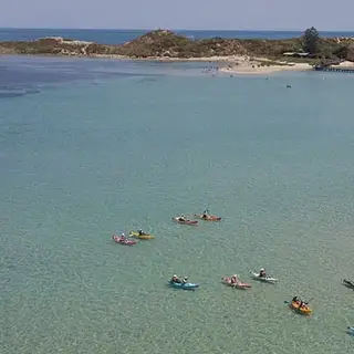 a group of people in kayaks in the water