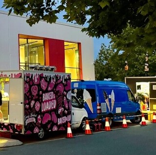 a group of people outside a building