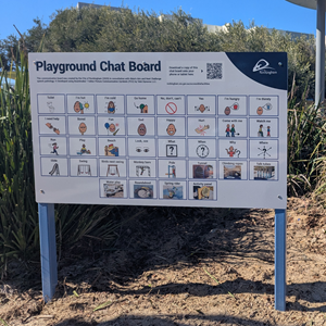 Playground Chat Board with pictures and symbols at The Harbour Playground
