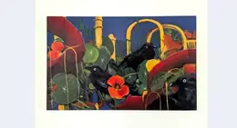 a painting of birds and flowers