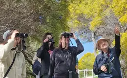 a group of people looking through binoculars