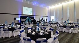 a room with tables and chairs