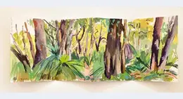 a painting of trees and plants