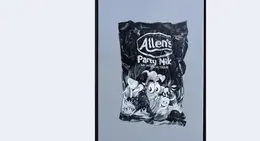 a black and white picture of a bag of food